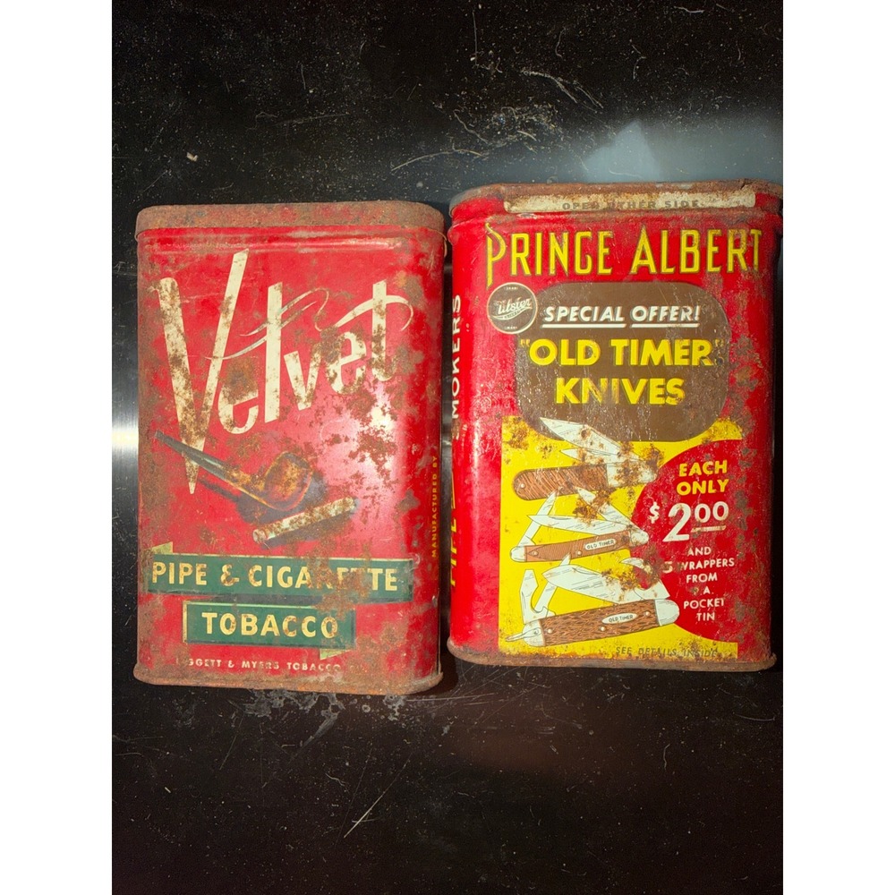 Vintage Prince Albert and Velvet Tobacco Tins Set Red Metal Pocket Advertising